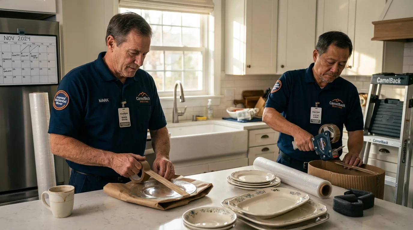 Professional crew packing kitchen dishware in Hoxie, AR